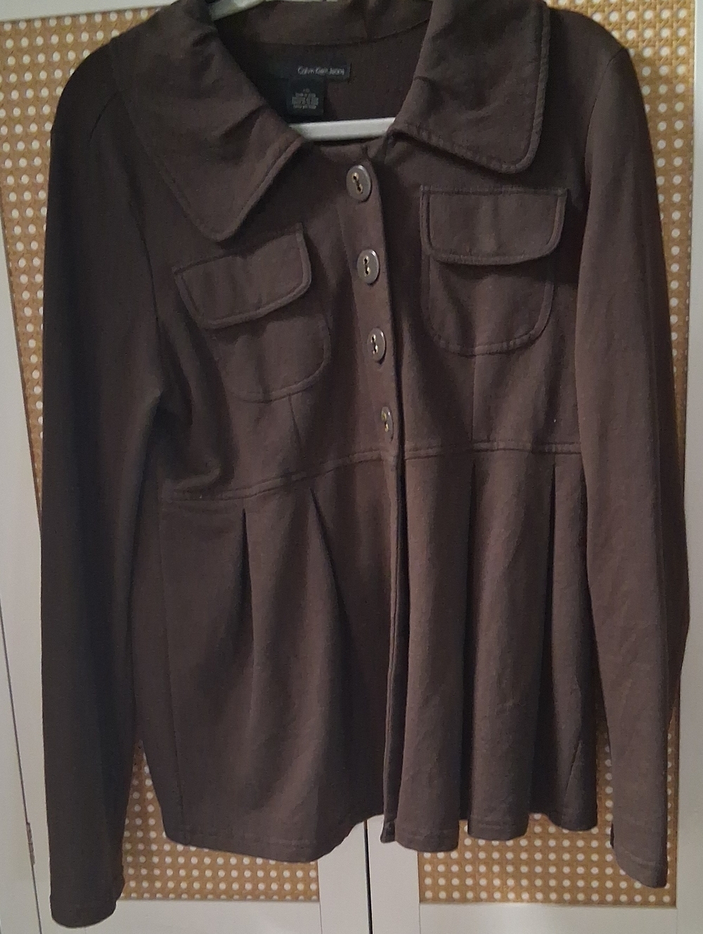 Calvin Klein Dark Brown Button-Front Peplum Jacket